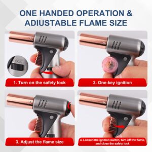 Butane Torch, Premium Double Flame Big Kitchen Torch Lighters with Safety Lock Adjustable Refillable Multipurpose Culinary Blow Torch for Creme Brulee, Baking, BBQ (Butane Gas Not Included)501 (gold)