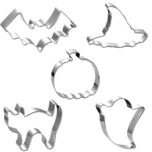 halloween cookie cutters set large - witch's hat, pumpkin, ghost, bat and cat cutter stainless steel