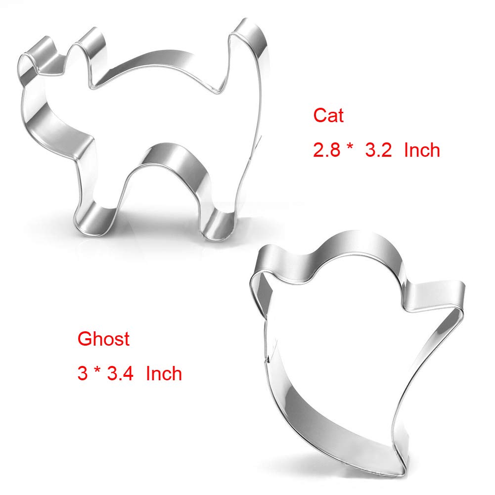 Halloween Cookie Cutters Set Large - Witch's Hat, Pumpkin, Ghost, Bat and Cat Cutter Stainless Steel