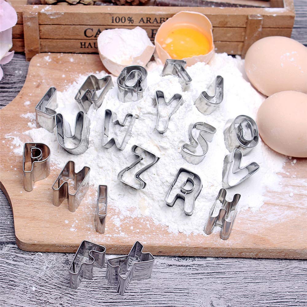 iPstyle Alphabet Cookie Cutters Cake Letters Set of 26 Pieces Stainless Steel Christmas/Holiday Molds Tools for Fondant Biscuit, Cake, Fruit, Vegetables, or Dough Cut