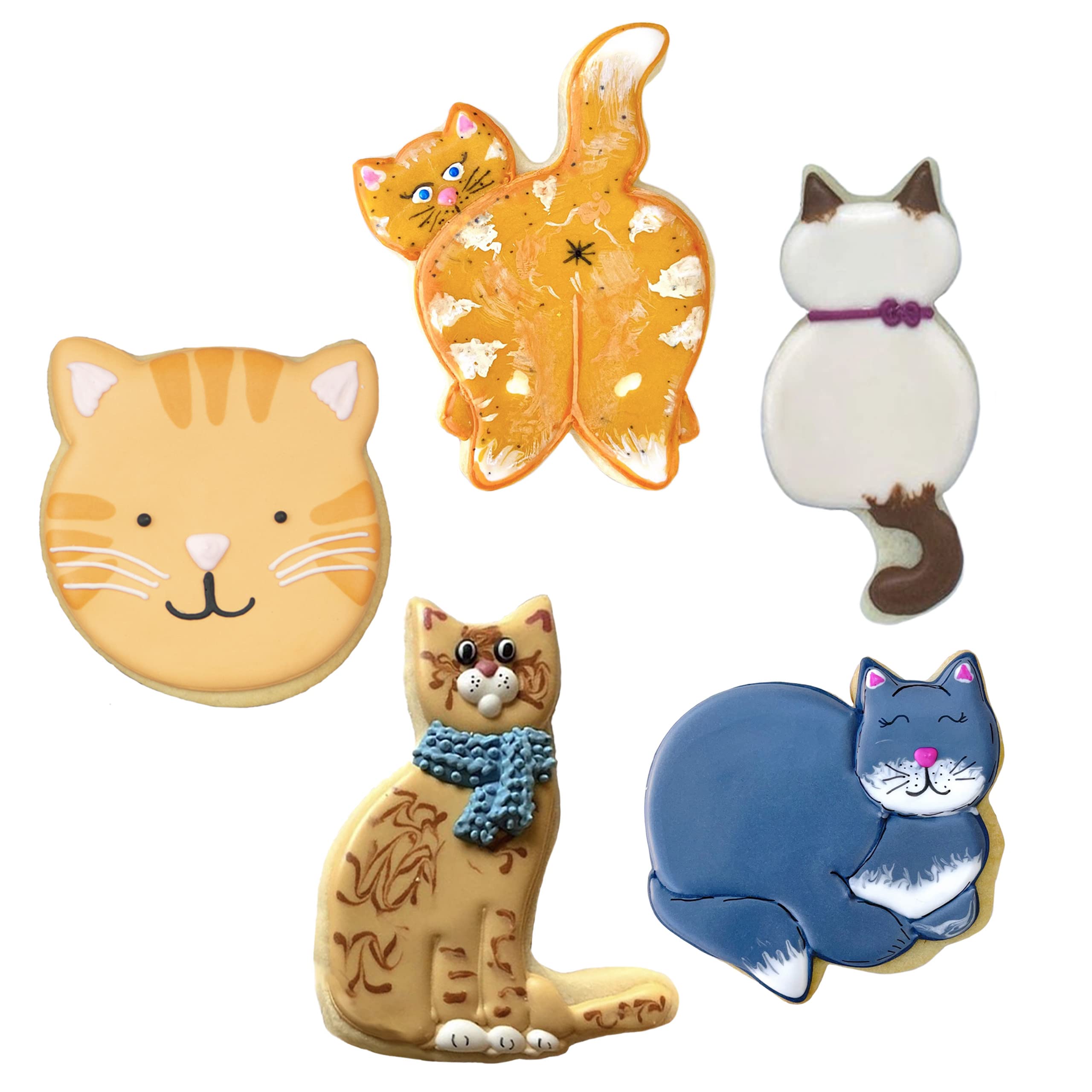 Cat Cookie Cutters 5-Pc. Set Made in the USA by Ann Clark, Cat Loaf, Cat Butt, Cute Kitty Cat, Cat Face, Curled Cat
