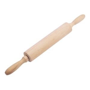 classic wood rolling pin for baking - professional dough roller with handle, essential wooden tool for making cookie, fondant, pizza, pastry, pie, bread, tortilla, pasta, etc.