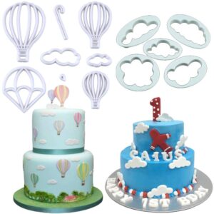 13pcs/set hot air balloons & cloud fondant cutter set, hot air balloons plastic cookie cutter mold for baby shower cake topper decorating sugar craft polymer clay cutters