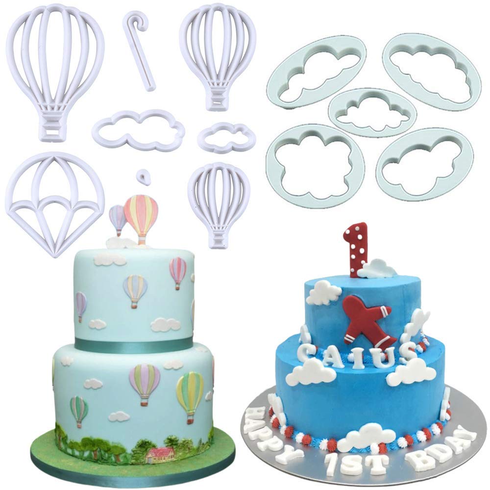 13Pcs/Set Hot Air Balloons & Cloud Fondant Cutter Set, Hot Air Balloons Plastic Cookie Cutter Mold for Baby Shower Cake Topper Decorating Sugar Craft Polymer Clay Cutters