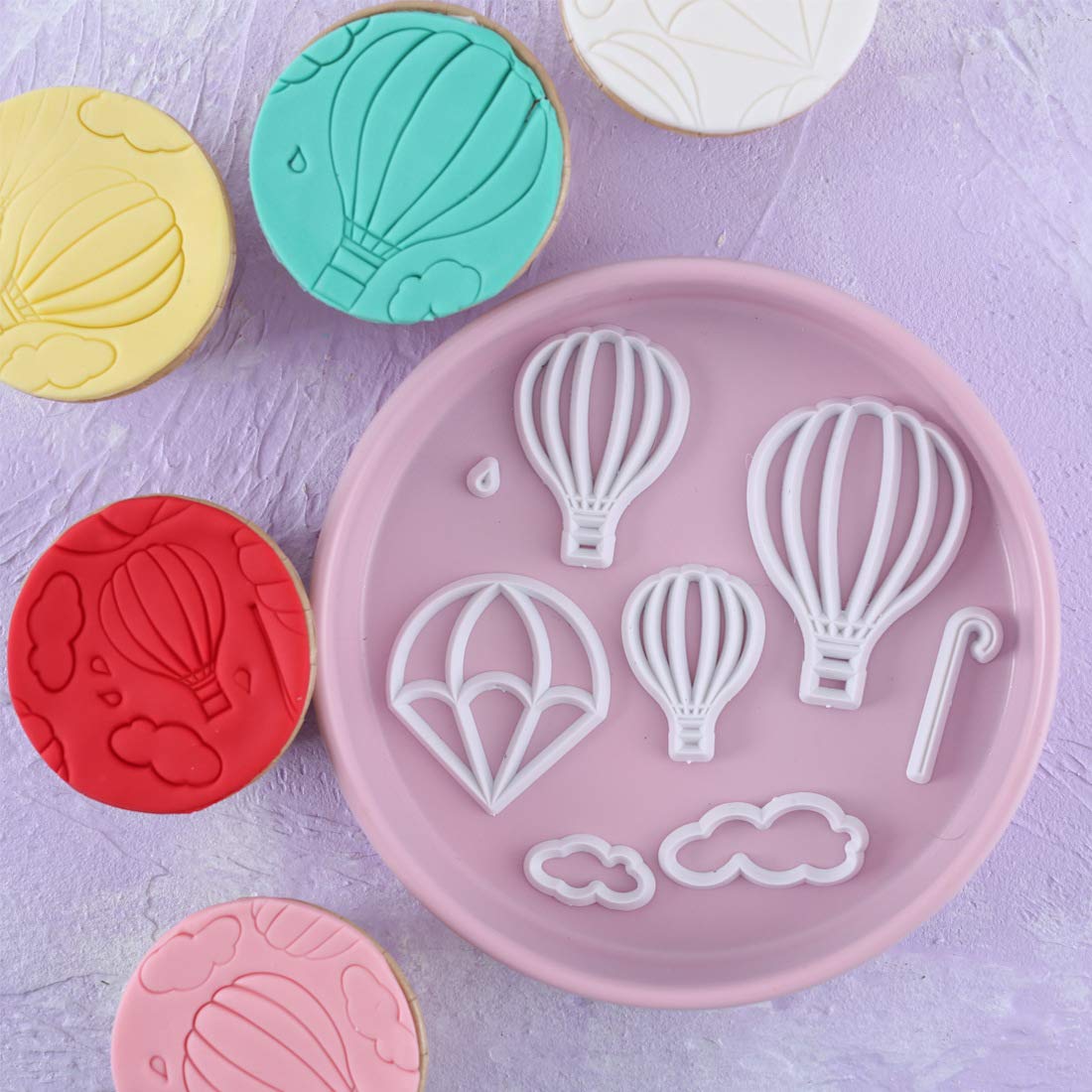 13Pcs/Set Hot Air Balloons & Cloud Fondant Cutter Set, Hot Air Balloons Plastic Cookie Cutter Mold for Baby Shower Cake Topper Decorating Sugar Craft Polymer Clay Cutters