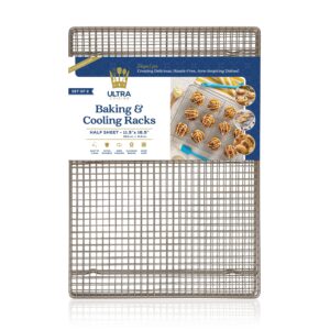 half sheet cooling rack set of 2 by ultra cuisine - wire rack baking sheet - oven rack grill - wire baking rack - sheet pan roasting rack - cooling racks for baking - cooling racks champagne 12" x 17"