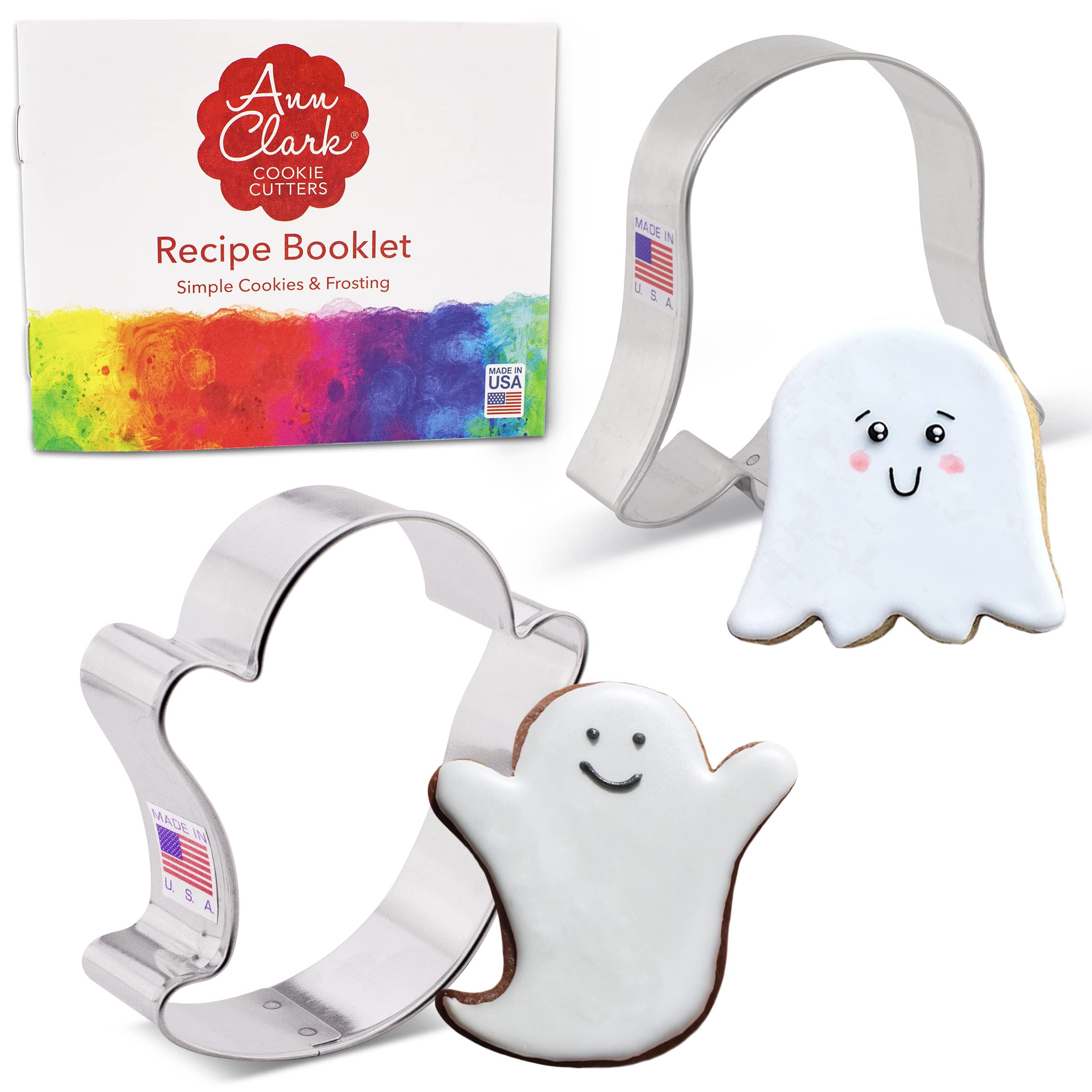 Halloween Ghost Cookie Cutters 2-Pc Set Made in USA by Ann Clark, 3", 3.5"