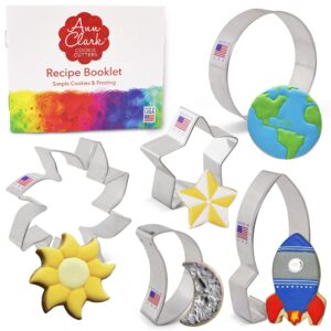 space exploration cookie cutter 5-pc set made in usa by ann clark, rocket, planet, sun, star, moon