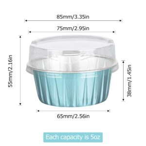 Ramekins with Lids, 25 pcs 5 oz Blue Foil Dessert Baking Cups Holders, Cupcake Liners for Baking ​Utility Clear Pudding Cups for Wedding,Christmas,Kitchen,Birthday Party,Various Holiday Parties