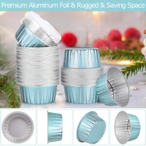 Ramekins with Lids, 25 pcs 5 oz Blue Foil Dessert Baking Cups Holders, Cupcake Liners for Baking ​Utility Clear Pudding Cups for Wedding,Christmas,Kitchen,Birthday Party,Various Holiday Parties