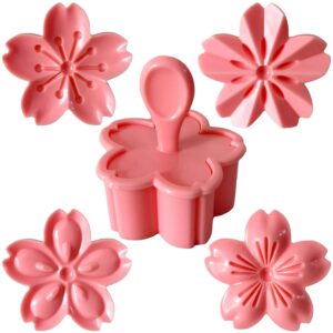 goeielewe pastry/cookie/fondant stamper, 2-inch press cookies mold with 4 stamps pink cherry blossom shape flower hand pressure pastry tool fondant cutters set for baking