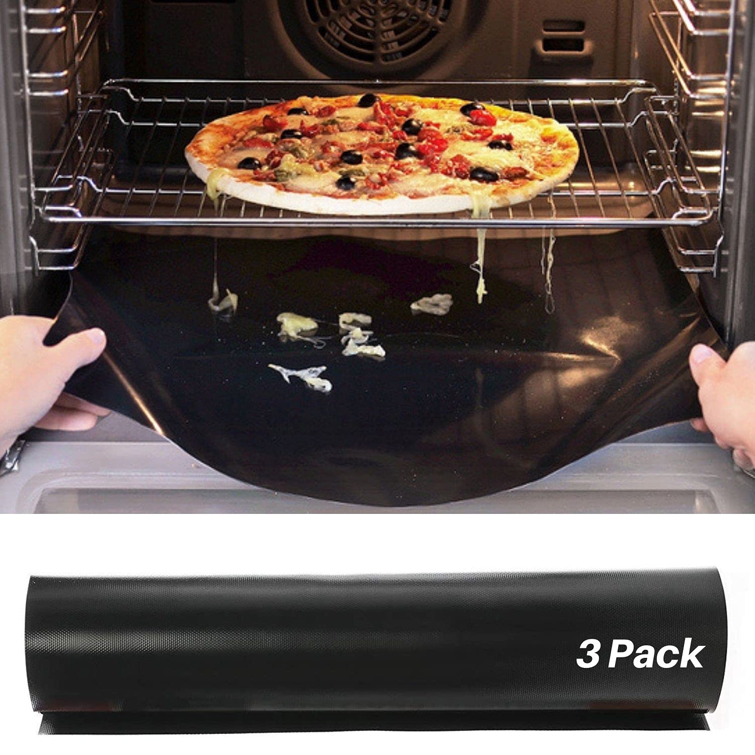 Oven Liners for Bottom of Electric Oven, 16 x 24 inch Reusable Nonstick Heat Resistant Liner Mat for Gas Oven, Microwave, Charcoal, Outdoor BBQ Grill Mats 3(Pack/Piece)