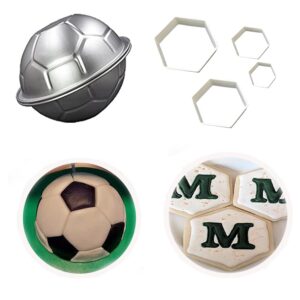 3d soccer ball pan,lqqdd football shape cake pan and the easiest soccer cookie ever cutter set,football cutter cake mold for stadium player world cup master chart cake decoration gumpaste fondant mold