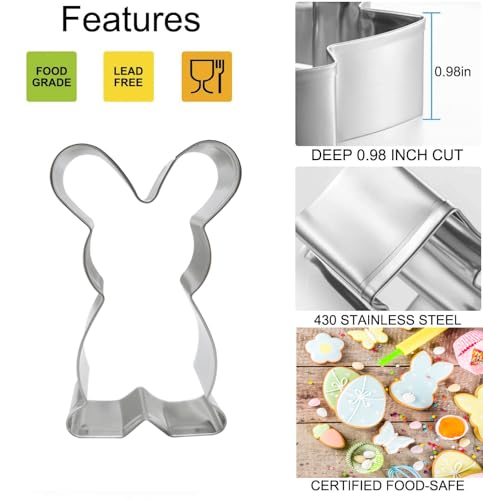 Easter Cookie Cutters, 6 PCS Chick Carrot Egg Flower Bunny Rabbite Butterfly Cookie Cutter Stainless Steel Biscuit Cutters Holiday Themed Cutter