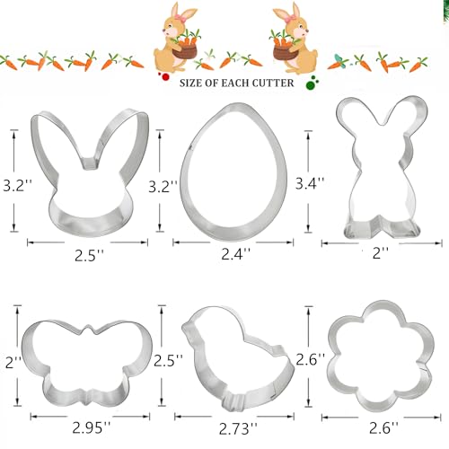 Easter Cookie Cutters, 6 PCS Chick Carrot Egg Flower Bunny Rabbite Butterfly Cookie Cutter Stainless Steel Biscuit Cutters Holiday Themed Cutter