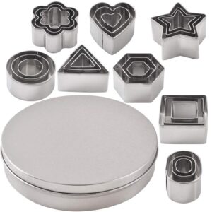 newk 24pcs stainless steel cookie cutters for baking, heart, star, flower, geometric shaped assorted sizes - mini biscuit cutters