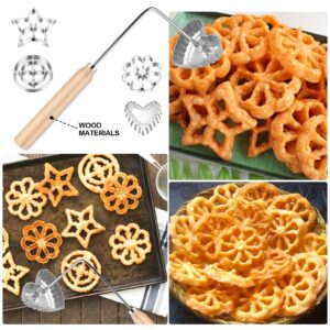 5PCS Bunuelos Mold Set Cake Snack Mold with Wooden Handles,Rosette Maker Cookie Bunuelos Tool Including Stars Flowers Hearts Circles Mold (5PCS Mold Set)