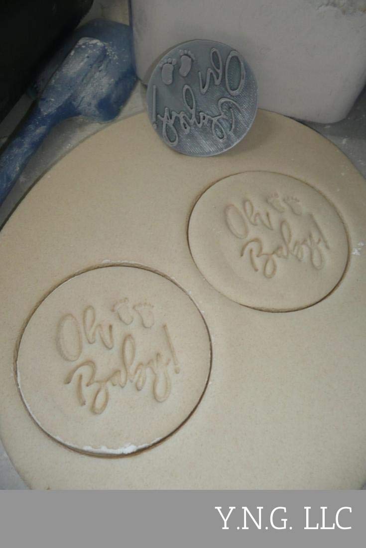 YNGLLC OH BABY WORDS WITH FEET SCRIPT FONT SHOWER GENDER REVEAL COOKIE STAMP EMBOSSER BAKING TOOL 3D PRINTED MADE IN USA PR4004 Gray