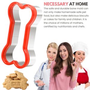 KAISHANE Bone Cookie Cutters Set, 3 PCS Dog Bone Biscut Cutters Set Stainless Steel with Red Environmental PVC for DIY Baking Fondant Cake Molds Dog Treats - 3.9/3.1/2.4IN