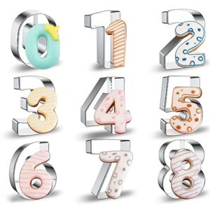 number cookie cutters set large 3 inches - 9 pieces stainless steel numbers/numeral/numeric shapes biscuits sugar fondant cake decorating tools for kitchen baking halloween christmas easter party