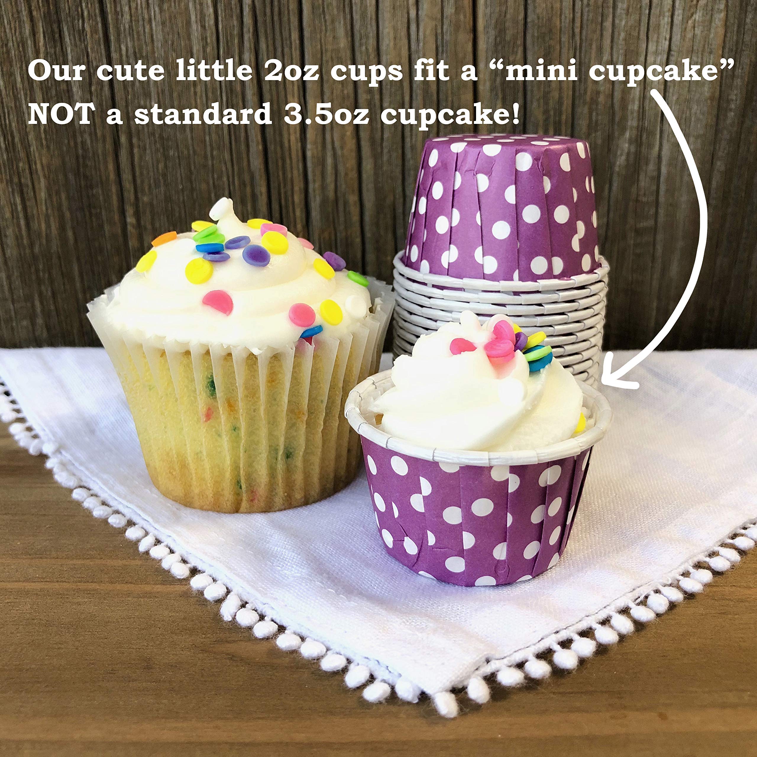 Bulk MINI Candy Nut Paper Cups - Valentine Birthday Easter - Mini Baking Liners - Purple White Polka Dot - 100 Pack