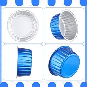 120 Pcs Cupcake Liners with Lids 4.2 oz Aluminum Foil Cupcake with Lids and Spoons Baking Cups Disposable Ramekins Muffin Cups Mini Cake Pans for Baking (Red, Blue, Yellow, Black White)