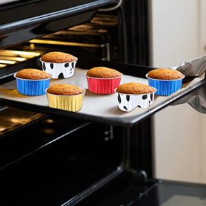 120 Pcs Cupcake Liners with Lids 4.2 oz Aluminum Foil Cupcake with Lids and Spoons Baking Cups Disposable Ramekins Muffin Cups Mini Cake Pans for Baking (Red, Blue, Yellow, Black White)