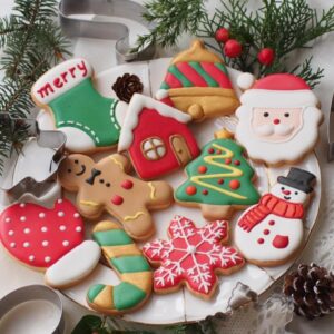 Large Christmas Cookie Cutters, 4" Holiday Cookie Cutters Shape with Recipe Instruction Gingerbread Men,Christmas Tree,Snowflake, Candy Cane,Santa Face and Snow Man for Baking