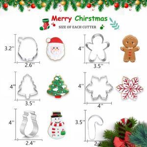 Large Christmas Cookie Cutters, 4" Holiday Cookie Cutters Shape with Recipe Instruction Gingerbread Men,Christmas Tree,Snowflake, Candy Cane,Santa Face and Snow Man for Baking