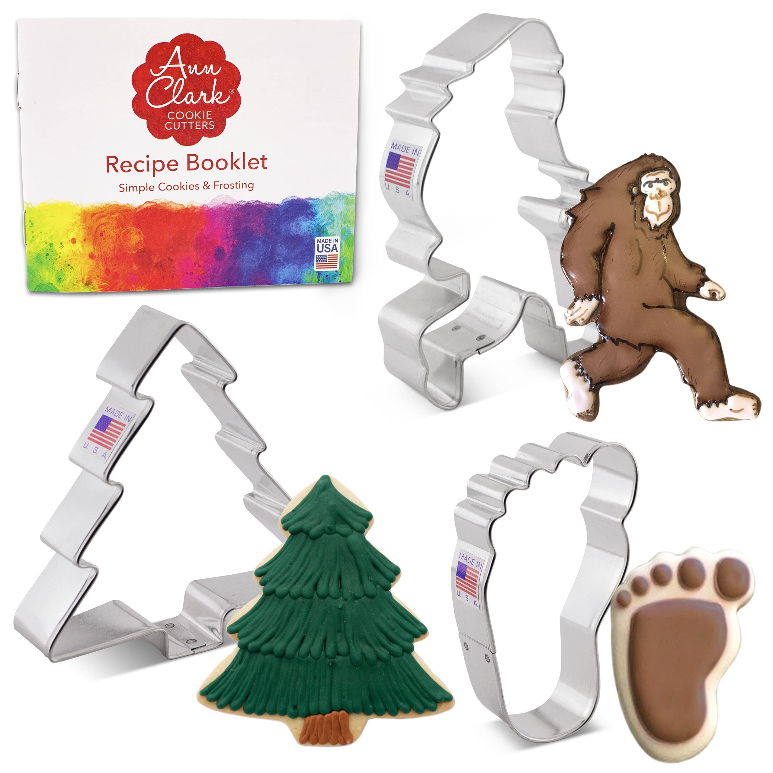 Bigfoot/Sasquatch Cookie Cutters 3-Pc. Set Made in the USA by Ann Clark, Bigfoot, Evergreen Tree, Footprint