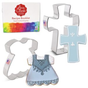 religious baptism/first communion cookie cutters 2-pc. set made in the usa by ann clark, dress and holy cross