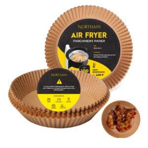 Air Fryer Liners 100 PCS with Cheat Sheet,Raised Edge Sheets Keep AirFryer Basket Clean,Compatible with Oven, Steamer & Crockpots