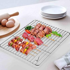 TeamFar Cooling Rack, Baking Roasting Rack Stainless Steel for Baking Sheet Oven Pan, Healthy & Rust Free, Mirror Finish & Dishwasher Safe - Set of 2(15 inch & 11 inch)