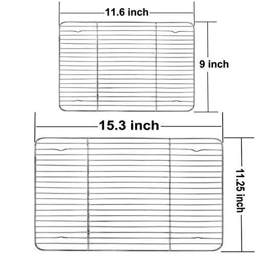 TeamFar Cooling Rack, Baking Roasting Rack Stainless Steel for Baking Sheet Oven Pan, Healthy & Rust Free, Mirror Finish & Dishwasher Safe - Set of 2(15 inch & 11 inch)