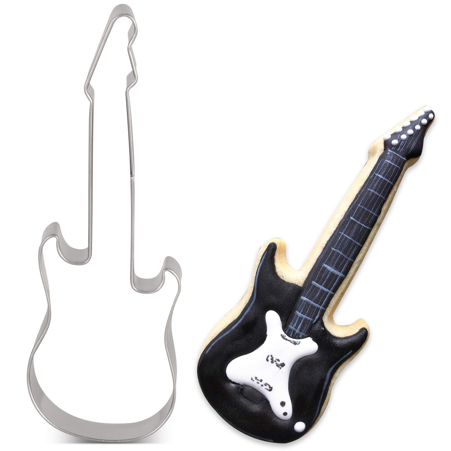 LILIAO Small Electric Guitar Cookie Cutter Music Rock and Roll Biscuit Fondant Cutter - 1.6 x 4.6 inches - Stainless Steel