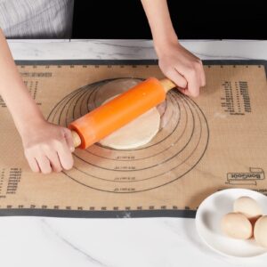 Rolling Pin and Silicone Baking Mat Combo Set, Solid Wood Handle Rolling Pin 15 inch & Nonstick Oven Liner Countertop Mat for Making Pie Crust Cookie Pizza and Pasta Dough