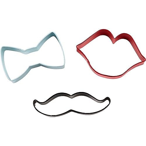 Wilton 3-Piece Cookie Cutters, Tie/Mustache/Lips