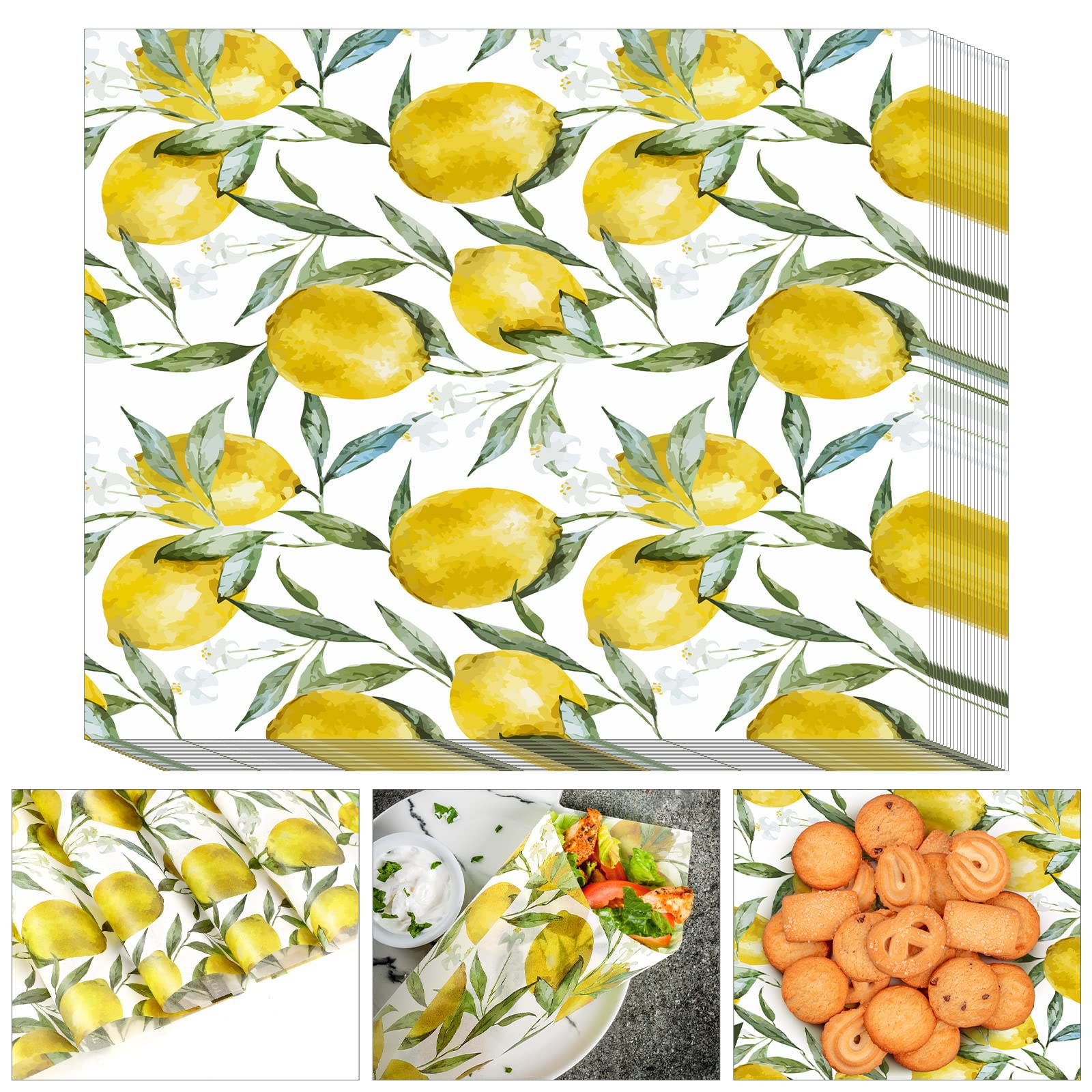 150 Sheets Wax Paper Sheets Wax Paper Sheet for Food Lemon Grease Proof Deli Wraps Basket Liners Deli Paper Sheets Wax Paper Baking Paper Parchment Paper Sandwich Wrap Paper Picnic Basket Liners