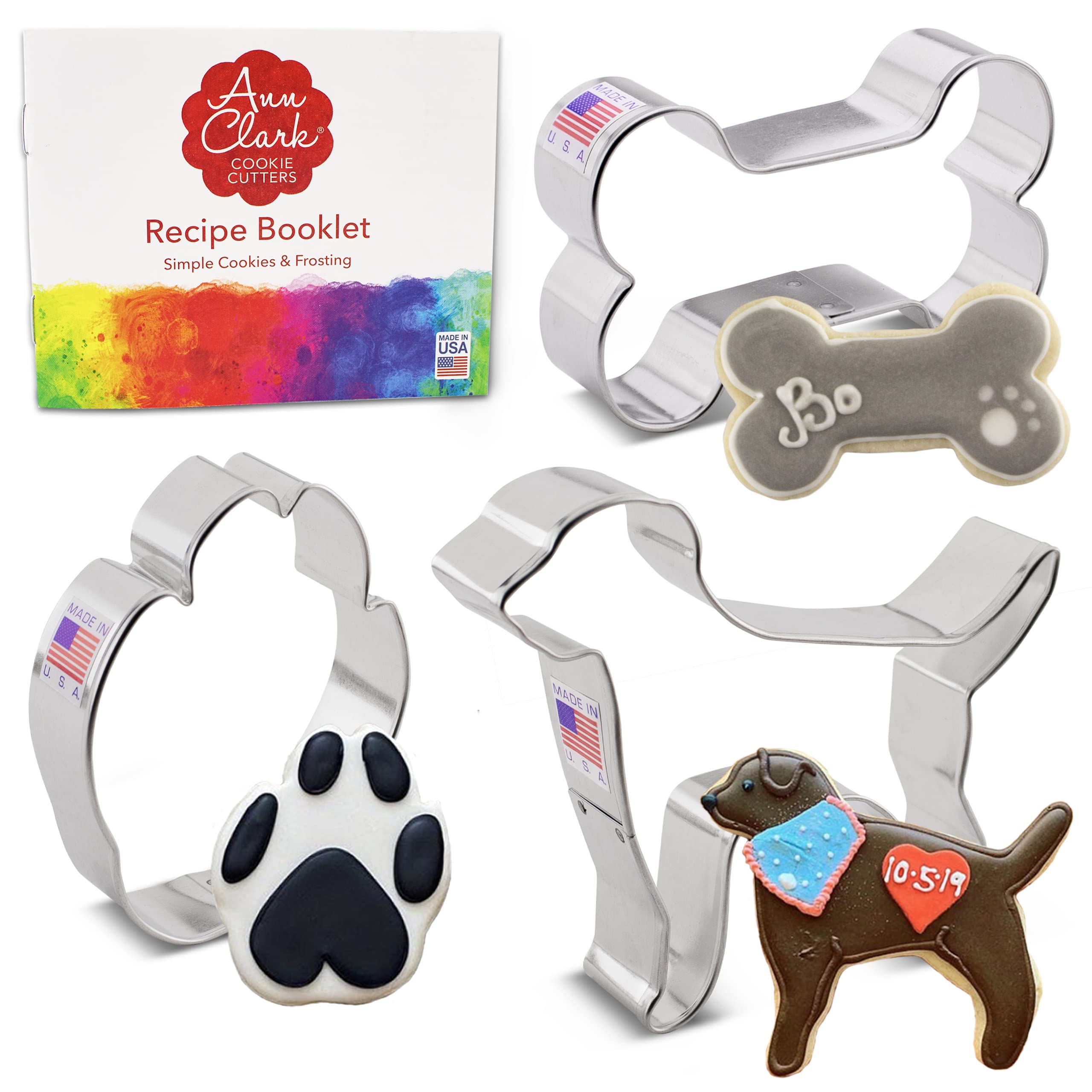 Dog Cookie Cutters 3-Pc Set Made in USA by Ann Clark, Labrador Dog, Paw Print, Dog Bone