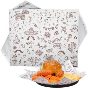 150 pcs deli wax paper taco wrapping paper mexican festival wax paper sheets for food greaseproof paper sandwich picnic food basket liners wax wrappers bakery tissue sheets for kitchen (fiesta)
