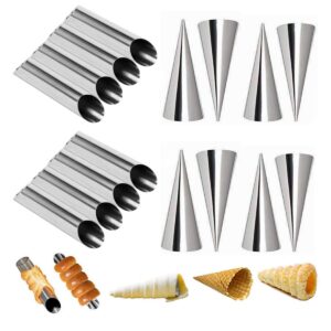set of 16 stainless steel cannoli tubes and pastry cream horn molds,large size diy baking kit cone tubular shaped mold tool for croissant waffle cream roll (a+b)