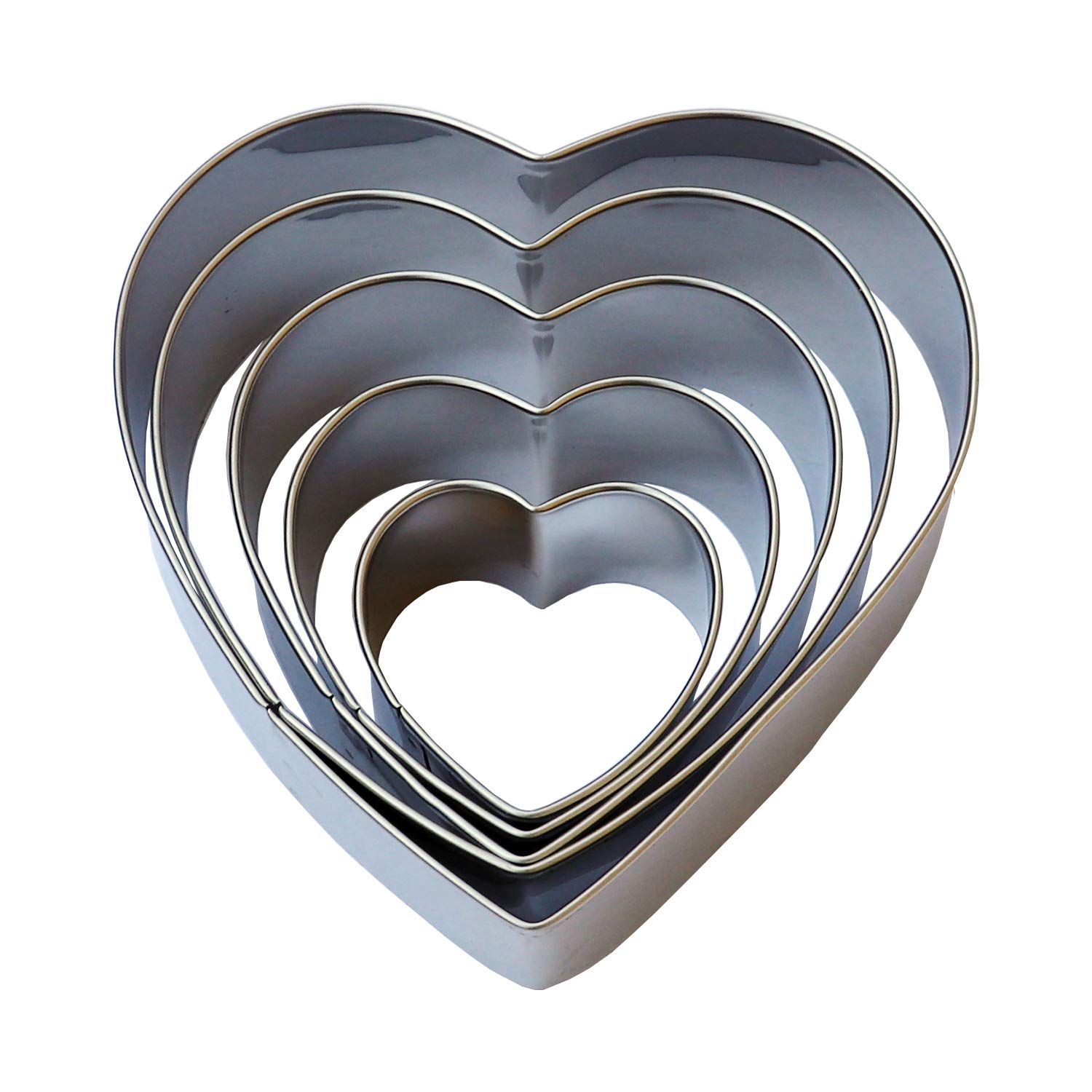 Heart Cookie Cutter Set - 5 Piece - 4", 3 2/5", 2 3/4", 2 1/5", 1 5/8", Heart Shaped Biscuit Cutters