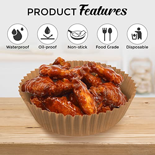 100Pcs Air Fryer Disposable Paper Liners, Free 7" Tongs. Non-Stick, Water Proof Air Fryer Paper Liners. Easy clean up. Roasting, Baking, Steaming. Air Fryer Parchment Paper for Air Fryers Fit 3.5-6Qt