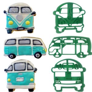 vintage van cookie cutters small bus vehicle rear back automobile front and van side view cookie cutters (3 pack)