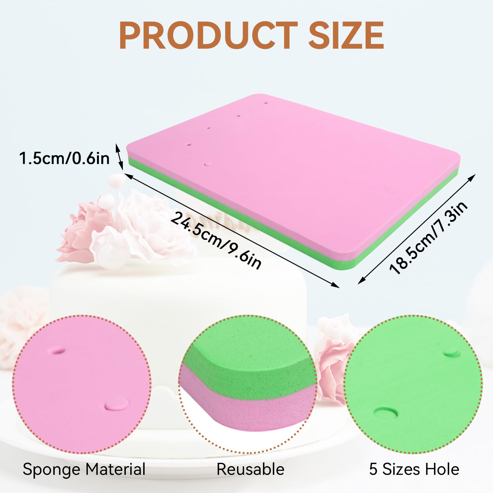 Fondant Cake Foam Pad, Fondant Foam Pad 5 Holes Silicone Sponge Mat Paste Fondant Cake Flower Drying Mat Modeling Tool Flower Mat for Fondant (1 Piece)