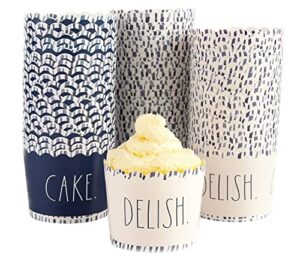 rae dunn paper cupcake baking cups - 60 pack 6 oz greaseproof and oven proof disposable large cupcake liners and muffin cups - for birthdays, parties and baby showers (cake/cupcake/delish)