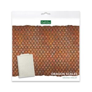 katy sue continuous dragon scales silicone mold for cake decorating & crafts - texture mat size 6¾ x 5 inch; each scale: ¼ x ¼ inch.
