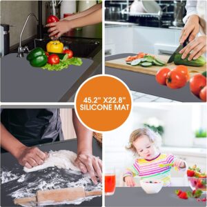 Silicone Mats for Kitchen Counter, 46.8''x23.2'' Large Heat Resistant Mat, Countertop Protector | Placemat | Craft Mat | Baking Mat - Heavy Duty, Waterproof, No Creases, No Odor (Grey) (Grey)