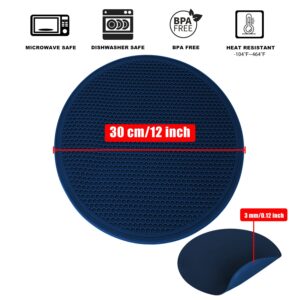 Multi-Purpose Silicone Mat, Heat Resistant, BPA Free, Non Slip Microwave Baking Mat, Food Cover, Trviet, Splatter Guard, Drying Mat, 12 Inch Diameter, Set of 2 (Blue)