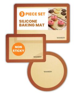 silicone baking mats set of 3, 1 half sheet, 1 quarter sheet & 1 round nonstick silicone mats for baking - food grade silicone baking sheets for cookies macarons bread pastry pizza